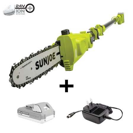 Sun Joe 24V iON+ Cordless 10-In Telescoping Pole Chainsaw (Kit w/2.0-AH & Charger) 24V-PS10-LTE